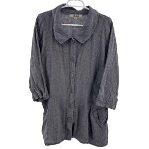 Flax Dark Gray Button Down linen Shirt lagenlook 22-24 3/4 sleeve oversized